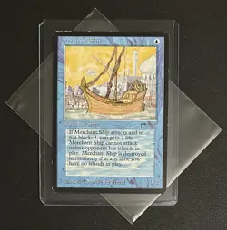 MtG ‘Merchant Ship’ Arabian Nights WotC 1993 blue uncommon light play very good - Image 1
