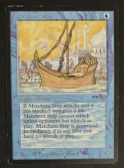 MtG ‘Merchant Ship’ Arabian Nights WotC 1993 blue uncommon light play very good - Image 2