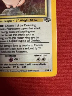 Clefable 1/64 Jungle Unlimited Holo Rare WotC 1999 Pokemon TCG (Very Good Cond) - Image 4