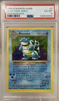 1999 Pokemon Shadowless Base Set Blastoise #2 PSA 6 - Image 1
