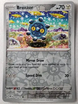 REVERSE HOLO Bronzor 144/197 VLP / NM Obsidian Flames Pokemon Card Shinji Kanda - Image 1