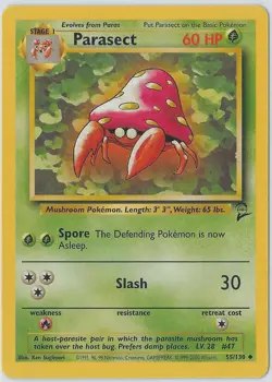 Parasect 55/130 Uncommon Base Set 2 1999 Vintage WotC Pokemon Card NM - Image 1