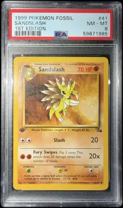 1999 Sandslash #41/62 Vintage Pokemon Fossil 1st Edition Non-Holo PSA 8 NM-MT - Image 1