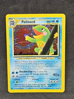 POLITOED 2001 POKEMON TCG NEO DISCOVERY RARE HOLO 8/75 POOR CONDITION WOTC DMG - Image 1