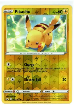 Pokemon TCG Pikachu 065/202 Swsh01: Sword & Shield Reverse Holo - Image 1
