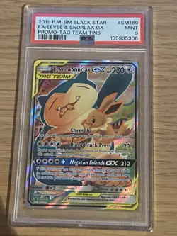 Pokemon TCG Snorlax And Eevee GX #SM169 PSA 9 MINT Black Star Promo Sun And Moon - Image 1