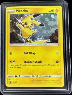 Pikachu SM98 Black Star Promo Cosmos Holo 2017 Sun & Moon Pokemon Lightly Played - Image 1