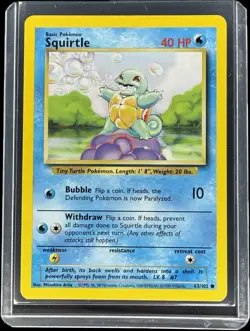 Squirtle 63/102 Base Set Unlimited Non-Holo 1999 WOTC Pokemon TCG Lightly Played - Image 1