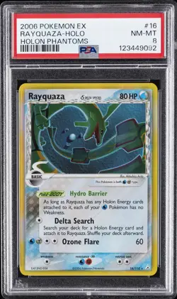 2006 POKEMON EX HOLON PHANTOMS #16 RAYQUAZA-HOLO PSA 8 - Image 1