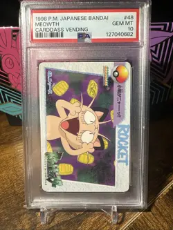 1998 Pokemon Japanese Bandai Anime Vending #48 Meowth PSA 10 - Image 1