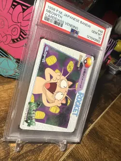 1998 Pokemon Japanese Bandai Anime Vending #48 Meowth PSA 10 - Image 3
