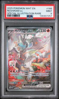 2025 POKEMON WHT EN-WHITE FLARE SPECIAL ILLUSTRATION RARE #166 RESHIRAM EX PSA 9 - Image 1