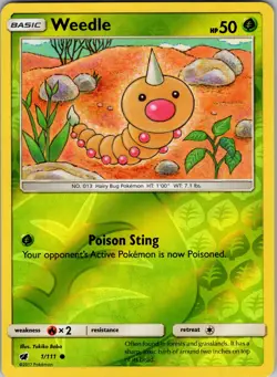 Weedle 1/111 SM - Crimson Invasion Pokemon TCG LP-NM - Image 1