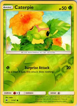 Caterpie 1/147 SM - Burning Shadows Pokemon NM/LP Reverse Holo - Image 1