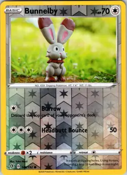 Bunnelby 146/192 SWSH02: Rebel Clash Pokemon TCG NM Reverse Holo - Image 1