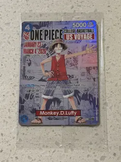 One Piece Monkey D. Luffy College Basketball US Voyage Promo Card Sealed Houston - Image 1