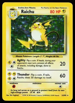 Raichu 14/102 Holo Rare Base Set Pokemon Card - Image 1
