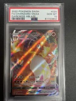 Pokemon TCG Charizard VMAX Darkness Ablaze Full Art Card 020/189, PSA 10 - Image 1