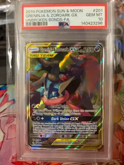 Pokemon PSA 10 Greninja & Zoroark GX 201/214 Sun Moon Unbroken Bonds Gem Mint - Image 1