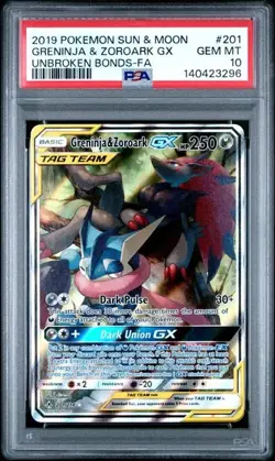 Pokemon PSA 10 Greninja & Zoroark GX 201/214 Sun Moon Unbroken Bonds Gem Mint - Image 3