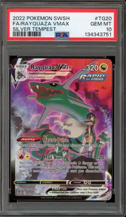 Pokemon Rayquaza VMAX Silver Tempest Trainer Gallery Full Art #TG20 PSA 10 - Image 1