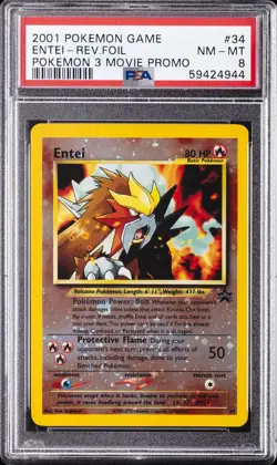2001 POKEMON GAME MOVIE POKEMON 3 MOVIE PROMO #34 ENTEI-REVERSE FOIL PSA 8 - Image 1