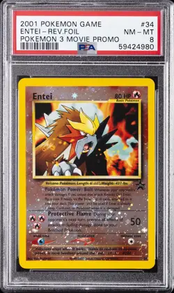 2001 POKEMON GAME MOVIE POKEMON 3 MOVIE PROMO #34 ENTEI-REVERSE FOIL PSA 8 - Image 1