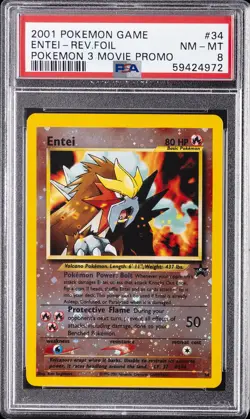 2001 POKEMON GAME MOVIE POKEMON 3 MOVIE PROMO #34 ENTEI-REVERSE FOIL PSA 8 - Image 1