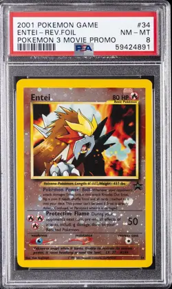 2001 POKEMON GAME MOVIE POKEMON 3 MOVIE PROMO #34 ENTEI-REVERSE FOIL PSA 8 - Image 1