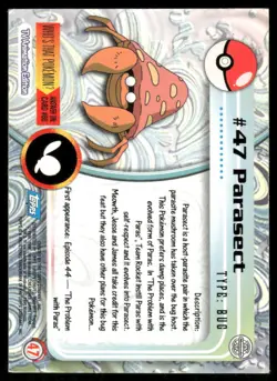 Pokemon Cards Parasect #47 Topps Trading Cards Series 1 LP *1 - Image 2