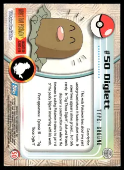Pokemon Cards Diglett #50 Topps Trading Cards Series 1 LP *1 - Image 2