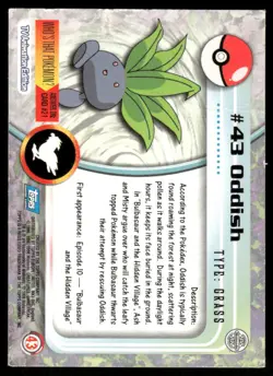 Pokemon Cards Oddish #43 Topps Trading Cards Series 1 LP *1 - Image 2