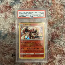 2019 POKEMON SM BLACK STAR PROMO TEAM UP PRERELEASE #SM158 CHARIZARD-HOLO PSA 9 - Image 1