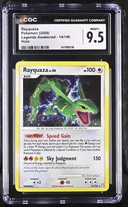 CGC 9.5 MINT+ Rayquaza 2008 Legends Awakened 14/146 Holo SWIRL Pokemon Card - Image 1