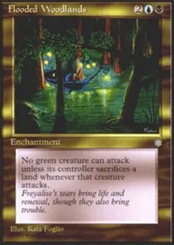 Light Play, English MTG Regular Flooded Woodlands Ice Age Magic the Gathering - Image 1