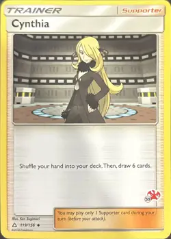 Cynthia 119/156 Uncommon Ultra Prism Pokemon Near Mint Mewtwo Stamp - Image 1