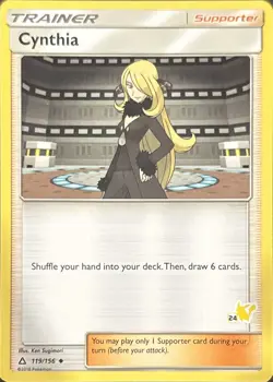 Cynthia 119/156 Uncommon Ultra Prism Pokemon Near Mint Pikachu Stamp - Image 1