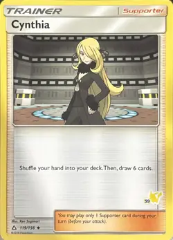 Cynthia 119/156 Uncommon Ultra Prism Pokemon Near Mint Pikachu Stamp - Image 1