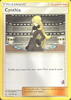 Cynthia 119/156 Uncommon Ultra Prism Pokemon Near Mint Mewtwo Stamp - Image 1