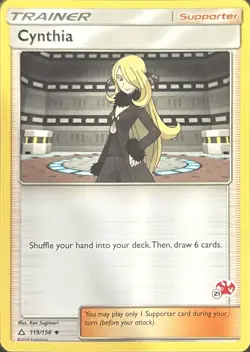 Cynthia 119/156 Uncommon Ultra Prism Pokemon Near Mint Mewtwo Stamp - Image 1