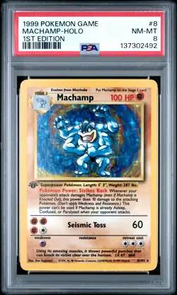 1999 POKEMON BASE SET 1ST EDITION #8 MACHAMP-HOLO PSA 8 - Image 1