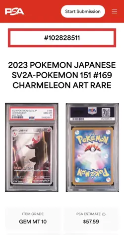 2023 POKEMON JPN Sv2a-151 ART RARE CHARMELEON 169/165 PSA 10 - Image 3