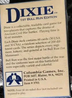 1994 COLUMBIA GAMES DIXIE: FIRST BULL RUN 60 CARD FACTORY SEALED DECK 5 Packs - Image 5