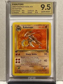 KABUTOPS 24/62 1st Edition Fossil Pokemon Card 1999 tcg wotc OCE GEM MINT 9.5 - Image 1