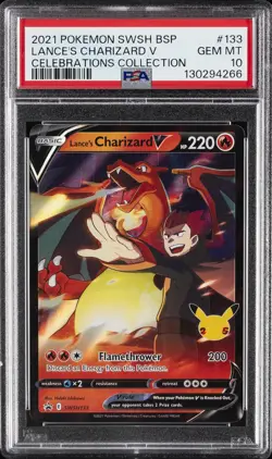 2021 POKEMON SWSH BLACK STAR PROMO CELEBRATIONS COLL LANCE'S CHARIZARD V PSA 10 - Image 1