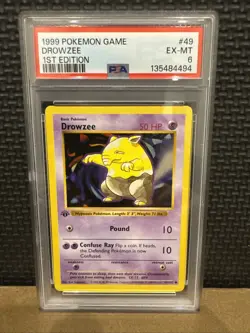 1999 Base Set 1st Edition Rare Drowzee Pokemon PSA 6 49/102 - Image 1