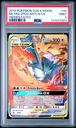 PSA 9 Moltres & Zapdos & Articuno Gx 44/68 Hidden Fates Pokemon - Image 1