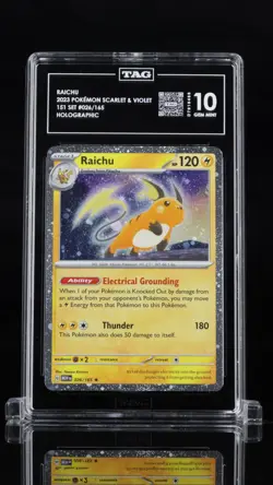 2023 POKEMON 151 SV MEW-EN RAICHU COSMOS HOLO #026/165 TAG 10 TOP GRADE - Image 1