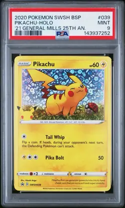 2021 Pokemon 25th Anniversary General Mills Promo Pikachu #SWSH039 PSA 9 - Image 1