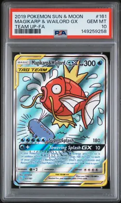 2019 POKEMON SUN & MOON TEAM UP #161 FULL ART/MAGIKARP & WAILORD GX PSA 10 - Image 1
